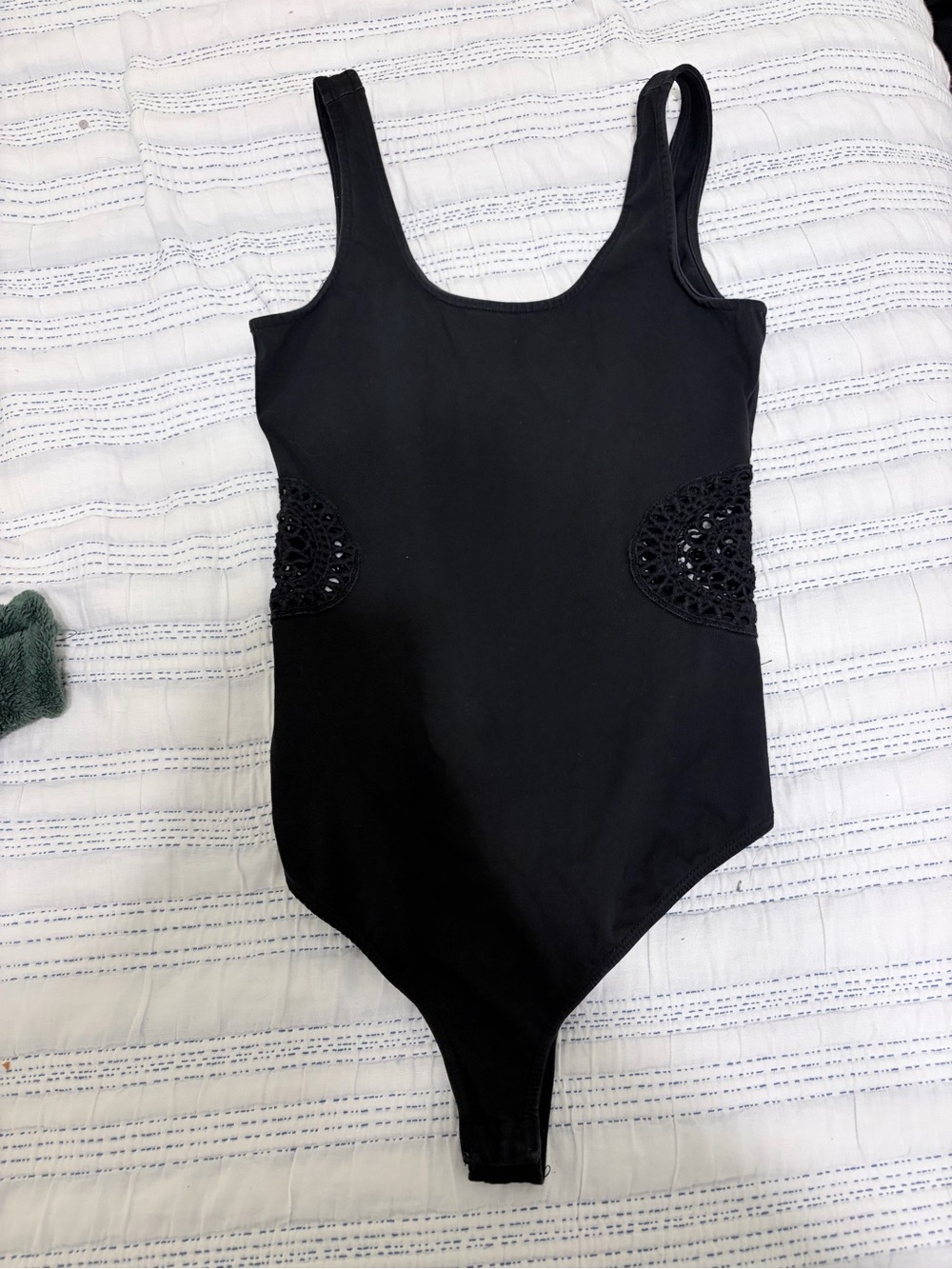 Kendall & Kylie Black Crochet-Accent Scoop Neck Bodysuit